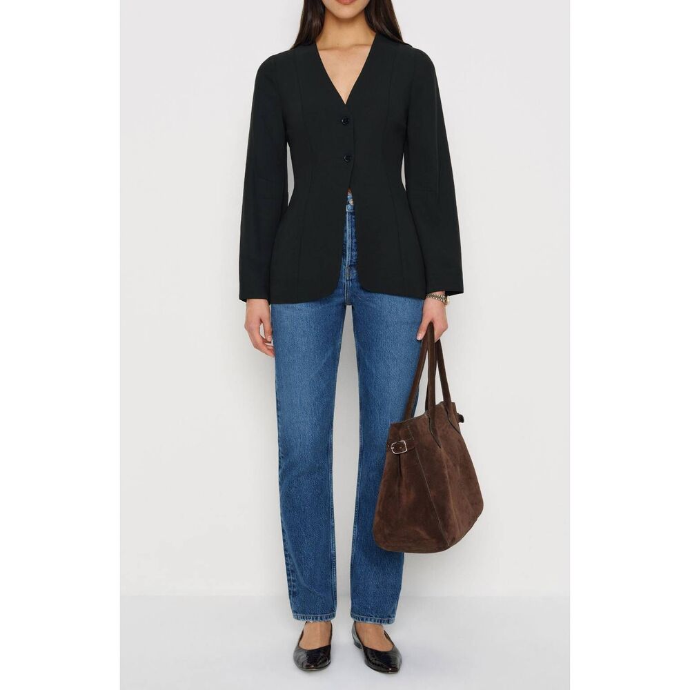 Reformation Women's Button Front Cella Blazer Jacket Black Size 4